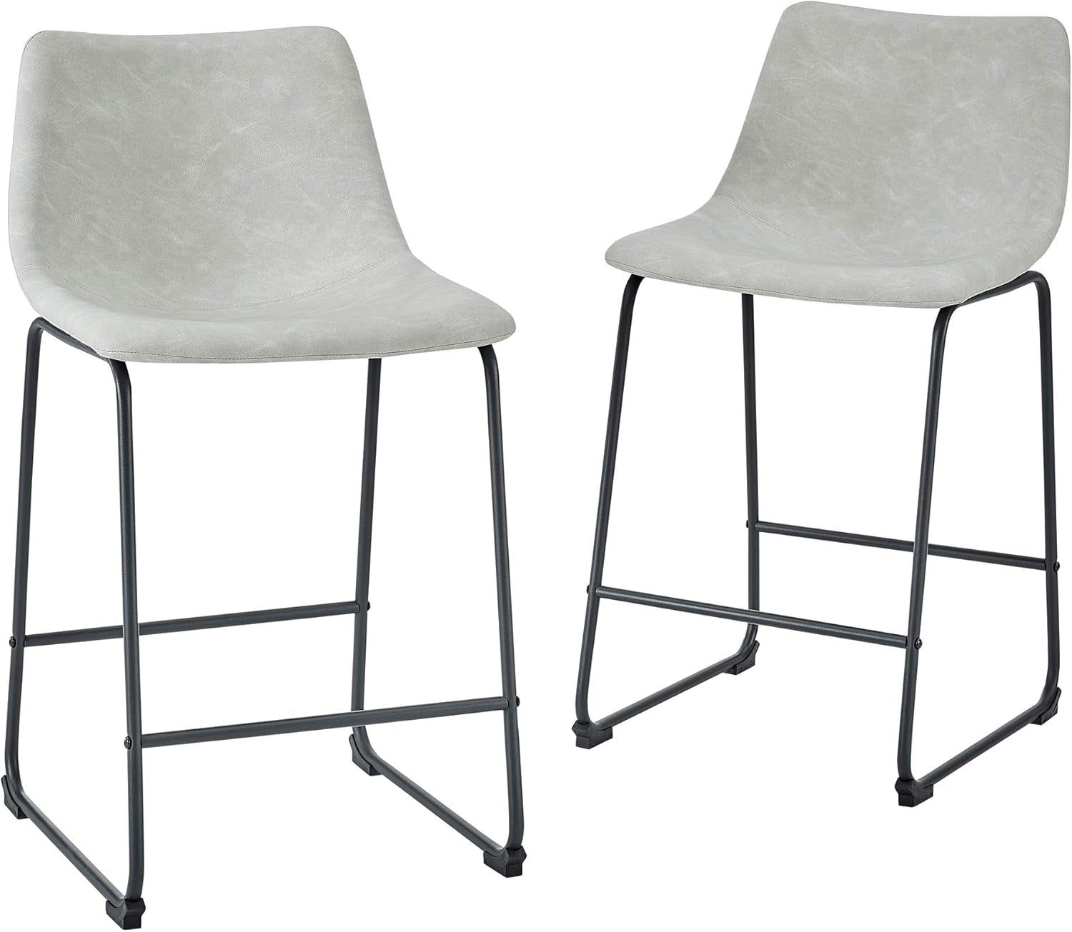 Douglas Urban Industrial Faux Leather Armless Counter Chairs, Set of 2, Grey