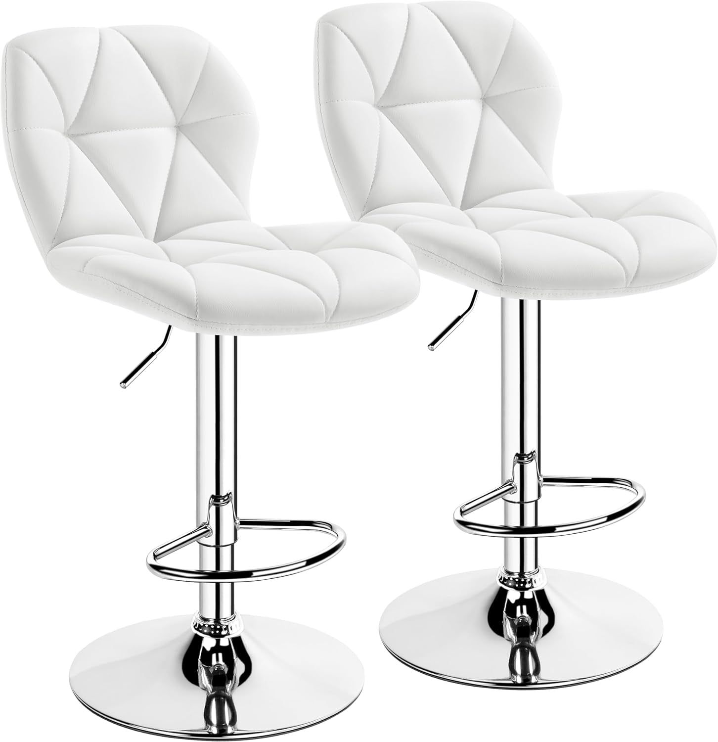 Bar Stools Set of 2, PU Leather Counter Stools Bar Chairs with Backrest, Height Adjustable Swivel Tall Bar Stools for Home Bar Kitchen Island, White