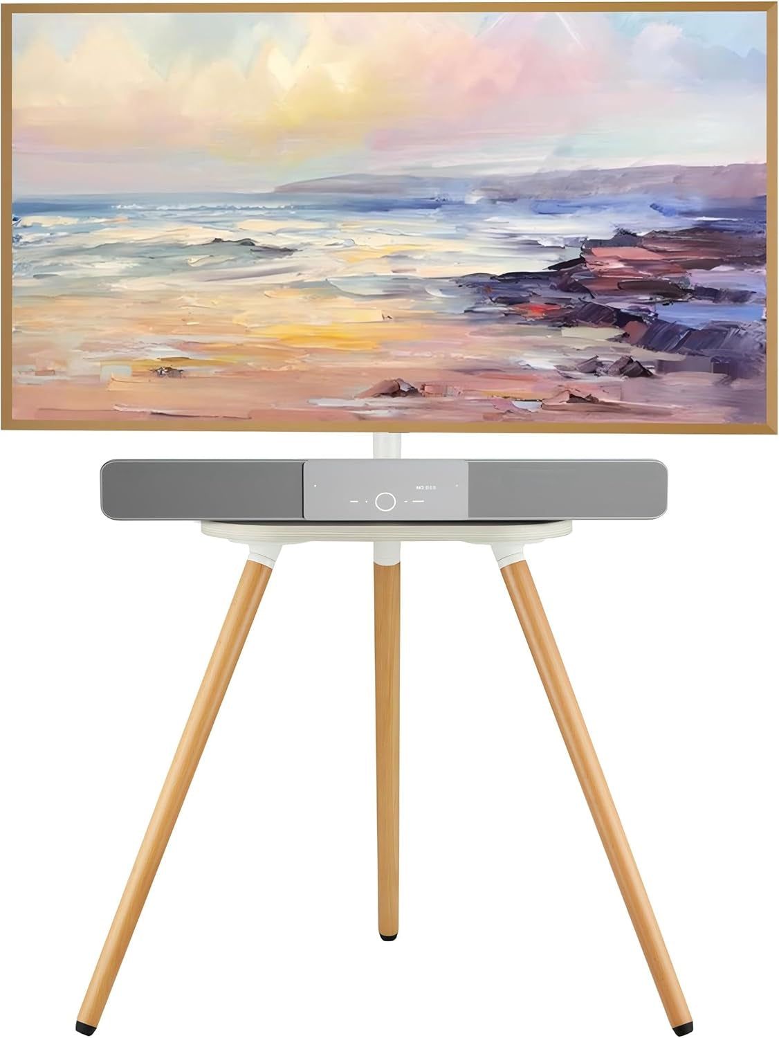 Tripod Easel TV Stand for 40 to 65 Inch LCD LED OLED Screen, Height Adjustable and Swievel Floor TV Stand, Corner TV Stand with Wooden Tray, VESA 400X400Mm, Minimalist White
