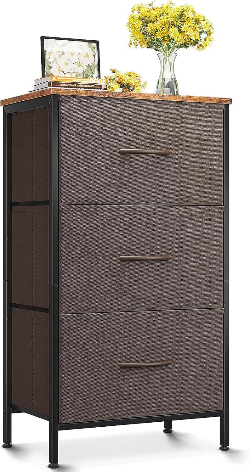 Dresser for Bedroom Nightstand Small Dresser Chest of Drawers End Table for Living Room, Closet Dresser with 3 Storage Drawers Organizer Clothes, Brown