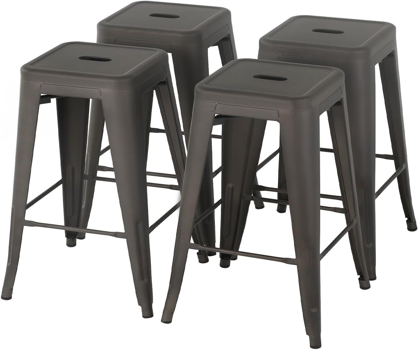 Metal Bar Stools Set of 4 Counter Height Barstool 24 Inches Industrial Bar Chairs Patio Stool Stackable Backless Stool Indoor Outdoor Metal Kitchen Stools Bar Chairs