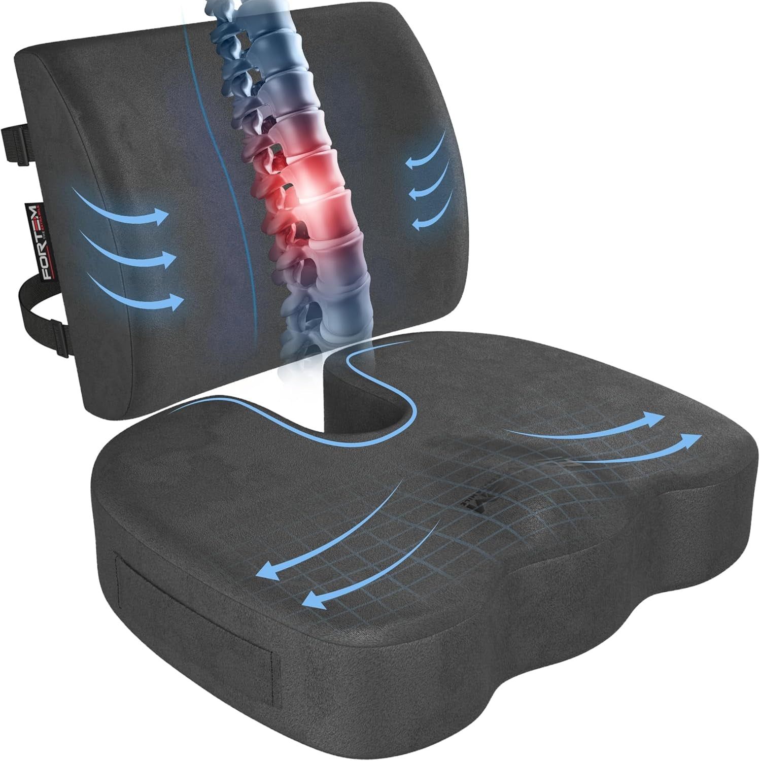 Seat Cushion and Lumbar Support for Office Chair, Desk Chair Cushion, Memory Foam Office Chair Cushion, Non Slip Sitting and Back Pillow for Gaming, Car Seat Cushion, Chair Pad, XL