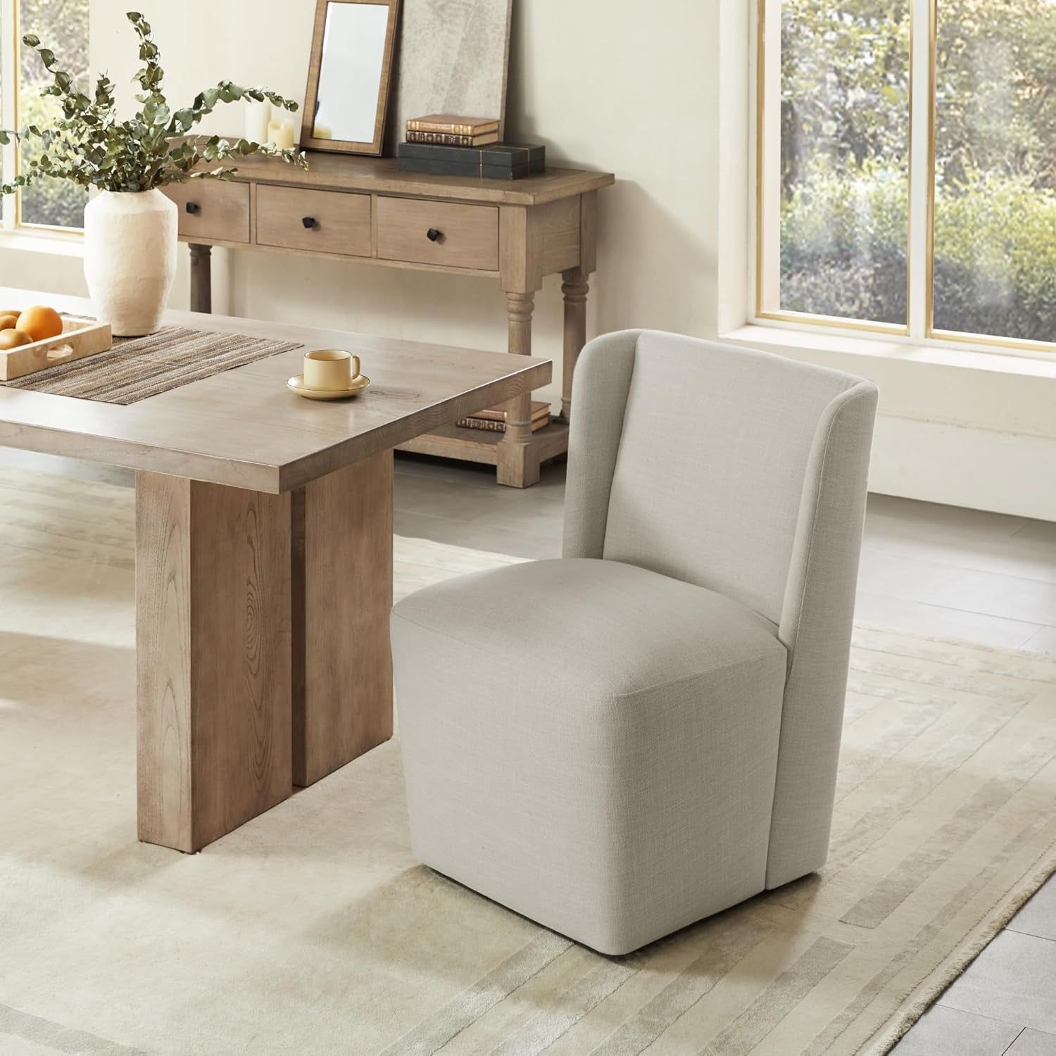 Dining Chairs with Casters No Assembly Upholstered Wingback Single Sofa Armless Deskchair for Bedroom Waiting Room Kitchen Diningroom