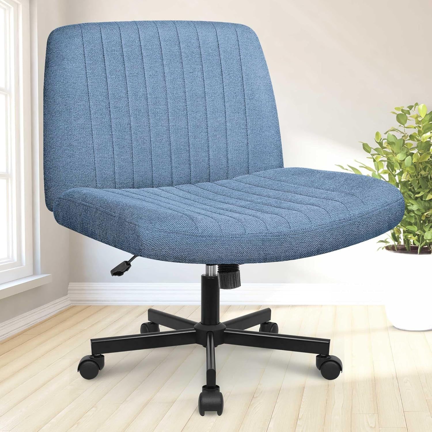 Criss Cross Chair, Armless Legged Office Desk Chair, with Wheels Swivel Modern Ergonomic Vanity Fabric Adjustable Wide Comfy Computer Task Chairs for Home Office (Blue)