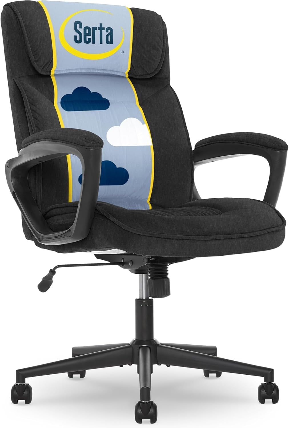 Hannah Executive Home Office Desk Chair, Ergonomic Mid-Back with Lumbar Support, Firm Seat Cushion, Layered Body Pillows, Padded Armrests, Swivel Base, Easy Assembly, Microfiber, Charcoal Grey
