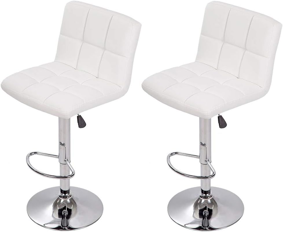 Counter Height Bar Stools Set of 2 PU Leather Kitchen Counter Stools Bar Chairs Height Adjustable Swivel Stool with Back Dining Chairs