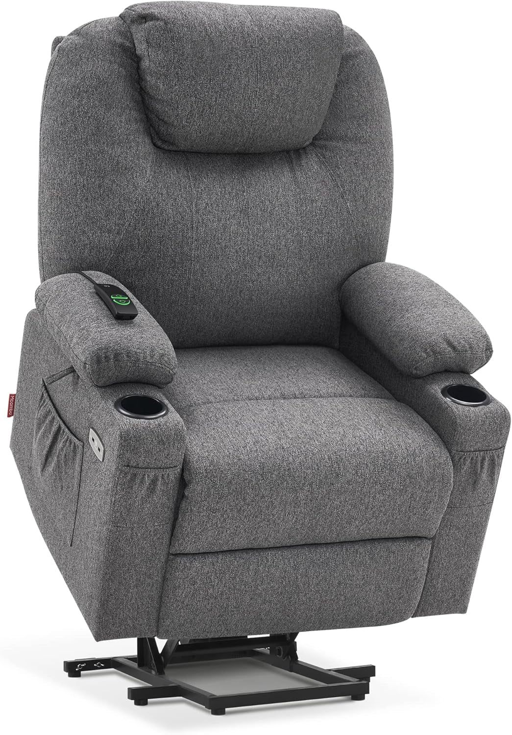 Large Power Lift Recliner Chair Sofa with Massage and Heat for Big and Tall Elderly People, 3 Positions, Cup Holders, and USB Ports, Extended Footrest, Fabric 7516 (Large,Dark Grey)