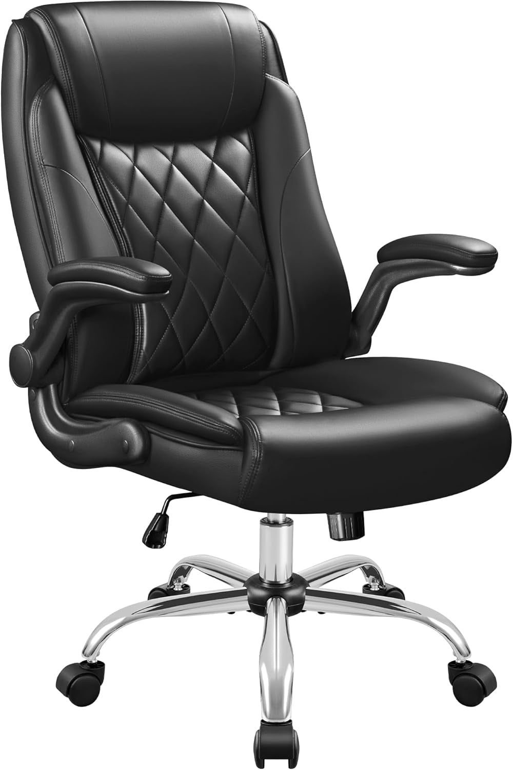 Executive Office Chair, Ergonomic High Back with Adjustable Flip-Up Armrest, Swivel Leather-Papped Seats with Lumbar Support, Black