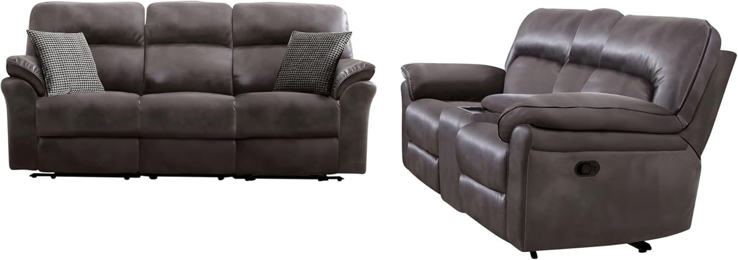 Lerona Faux Leather 2-Piece Recliner Sofa Set with Pillow Top Arms, Loveseat Console and Cupholders &amp; Wireless Charging for Living Room, Bedroom, Office, Dark Gray
