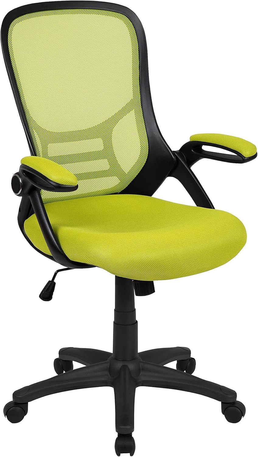 Porter Mesh High Back Ergonomic Swivel Office Chair with Lumbar Support, Flip-Up Arms, Tilt Lock/Tilt Tension, Height Adjustable, Black/Green Frame