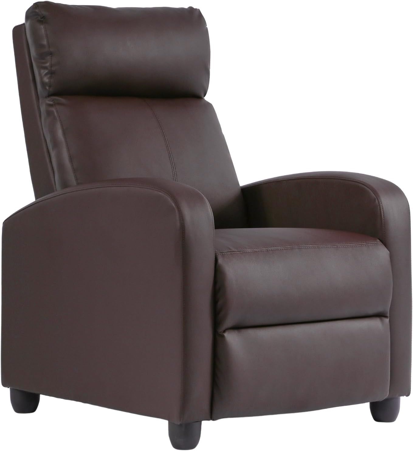 Recliner Chair Single Reclining Sofa Home Theater Seating with Lumbar Support and Padded Backrest for Living Room and Bedroom (Leather, Brown)