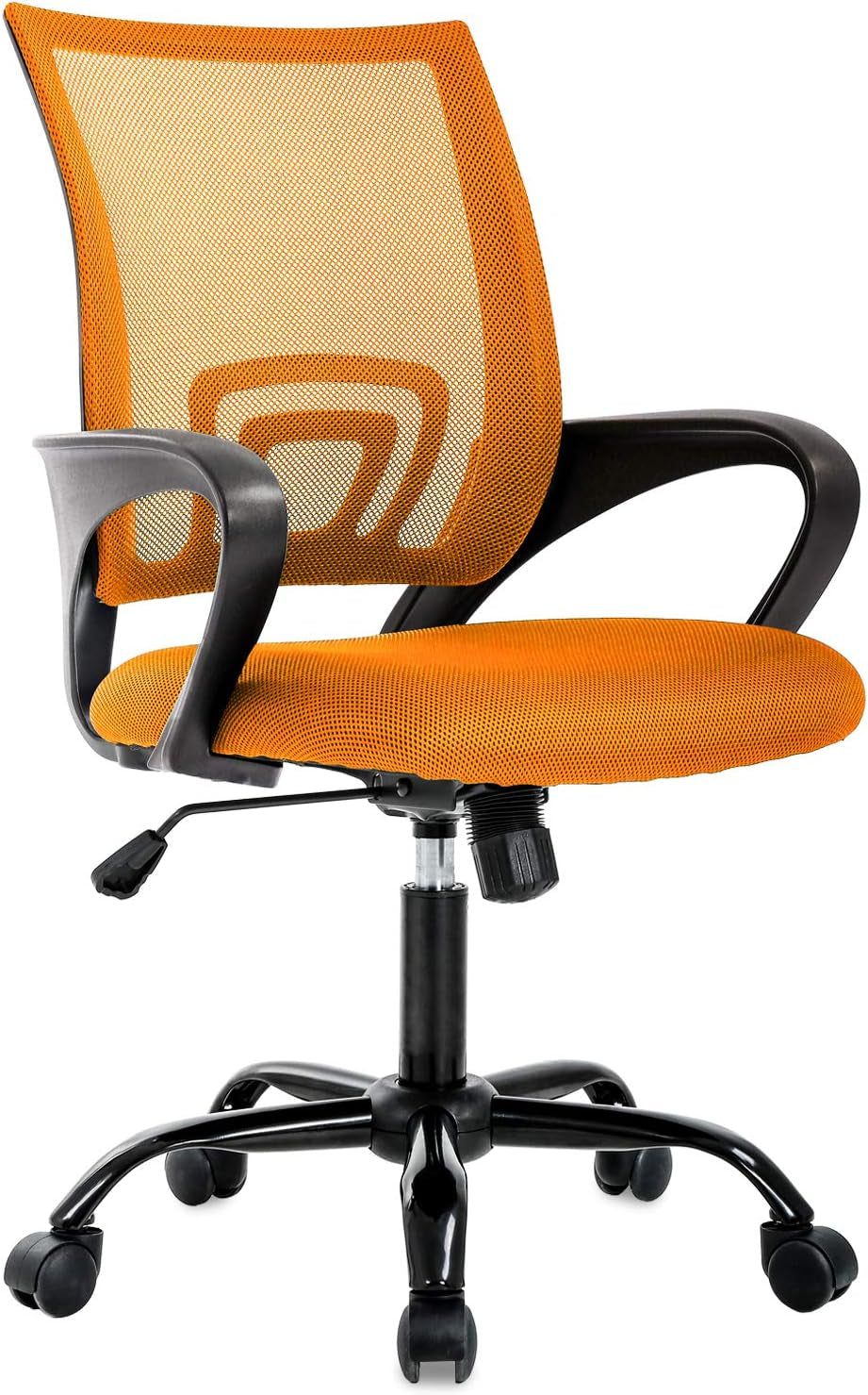 Desk Mesh Computer Lumbar Support Modern Executive Adjustable Comfortable Mid Back Task Rolling Swivel Chair for Home Office, Orange