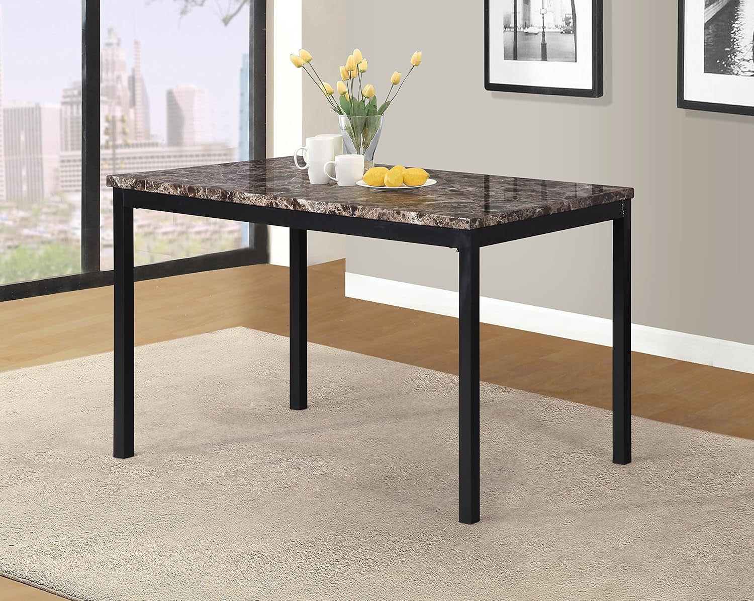 Noyes Metal Dining Table with Laminated Faux Marble Top