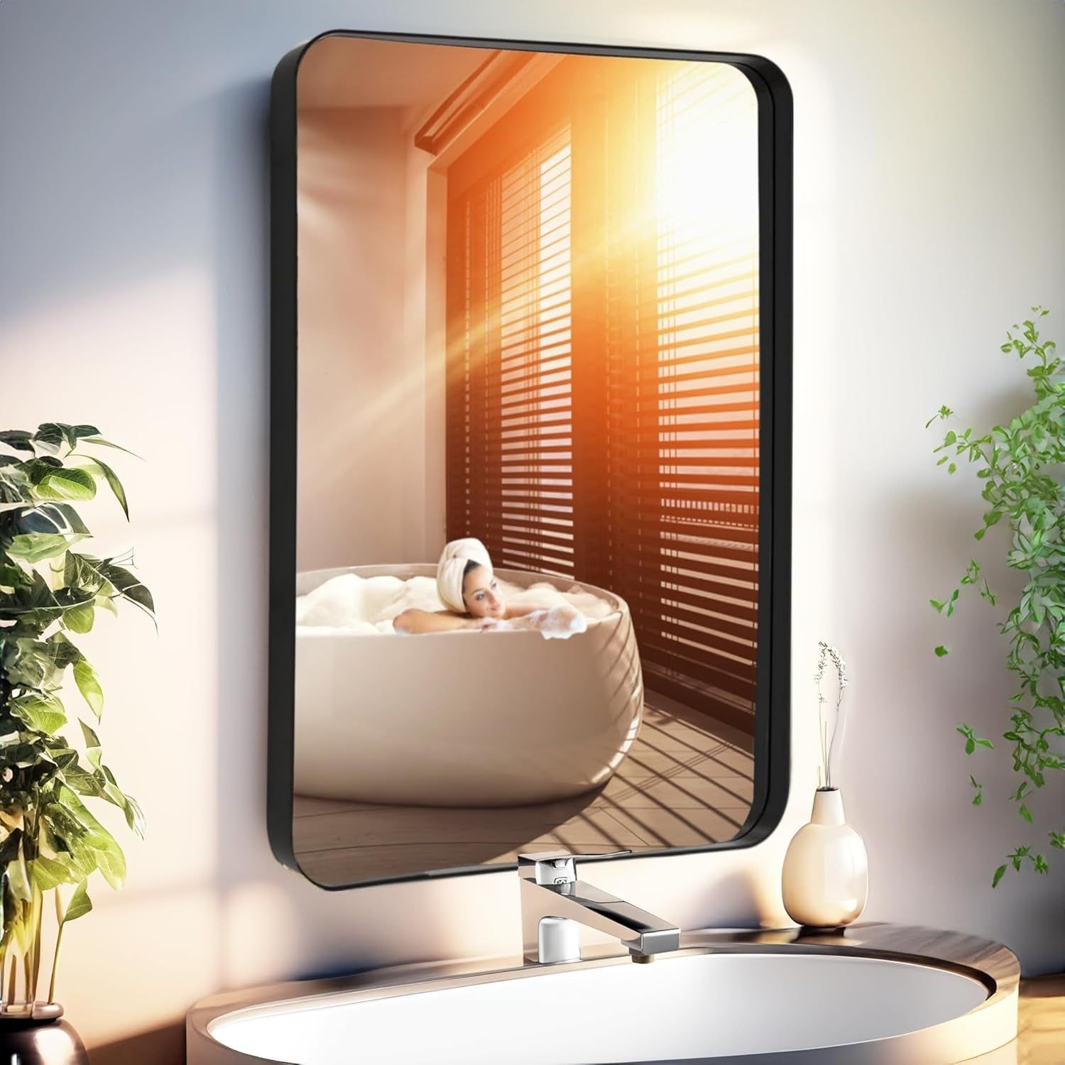 Black Bathroom Mirror 20x30: Wall Mount, Vanity, Round Corner
