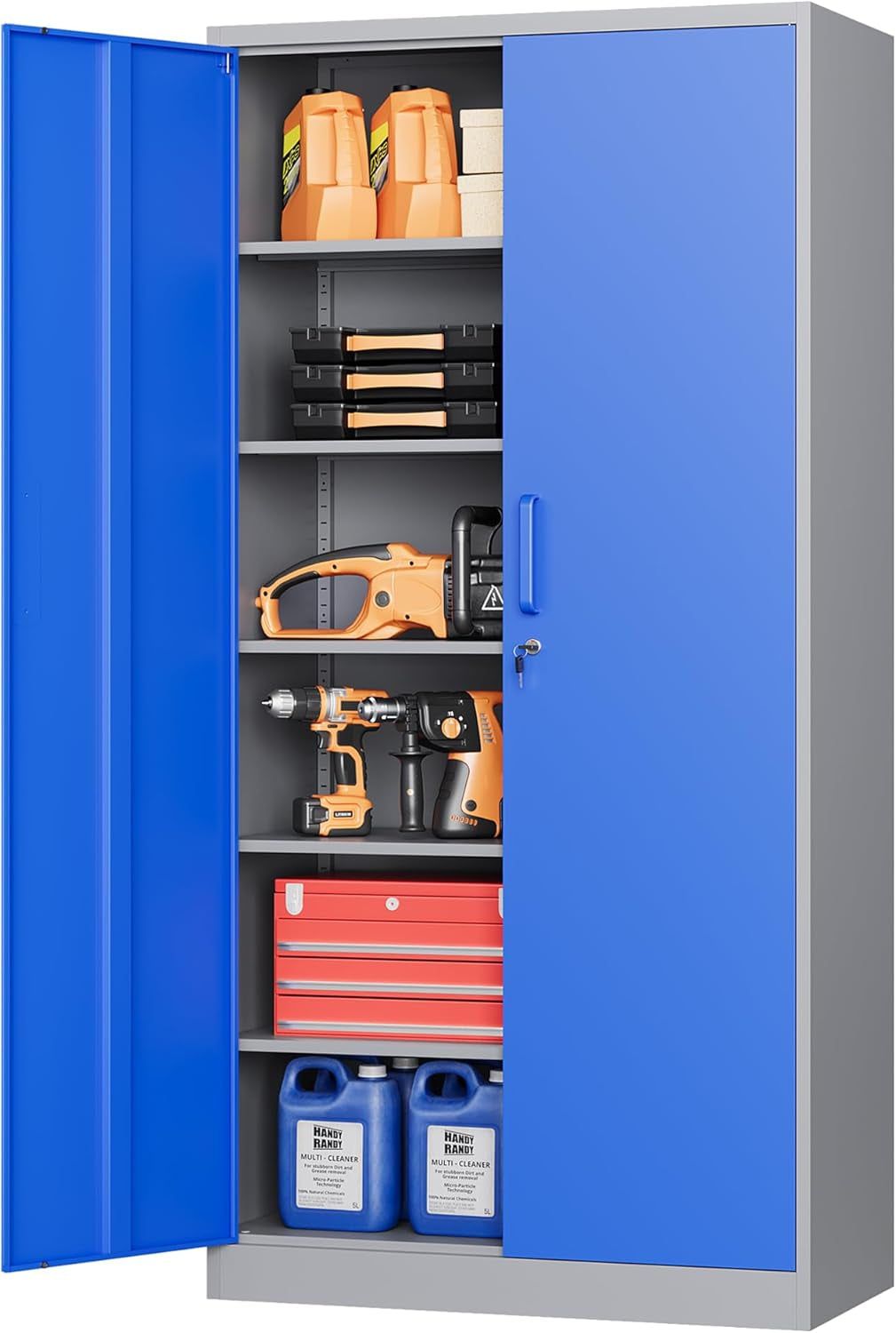 Metal Garage Storage Cabinet with Lock, 71&quot; Steel Lockable File Cabinet, Locking Steel Storage Cabinet with 5 Adjustable Shelves for Home, Office, Garage, Warehouse (Blue Grey, 2 Door - 71&quot; H)