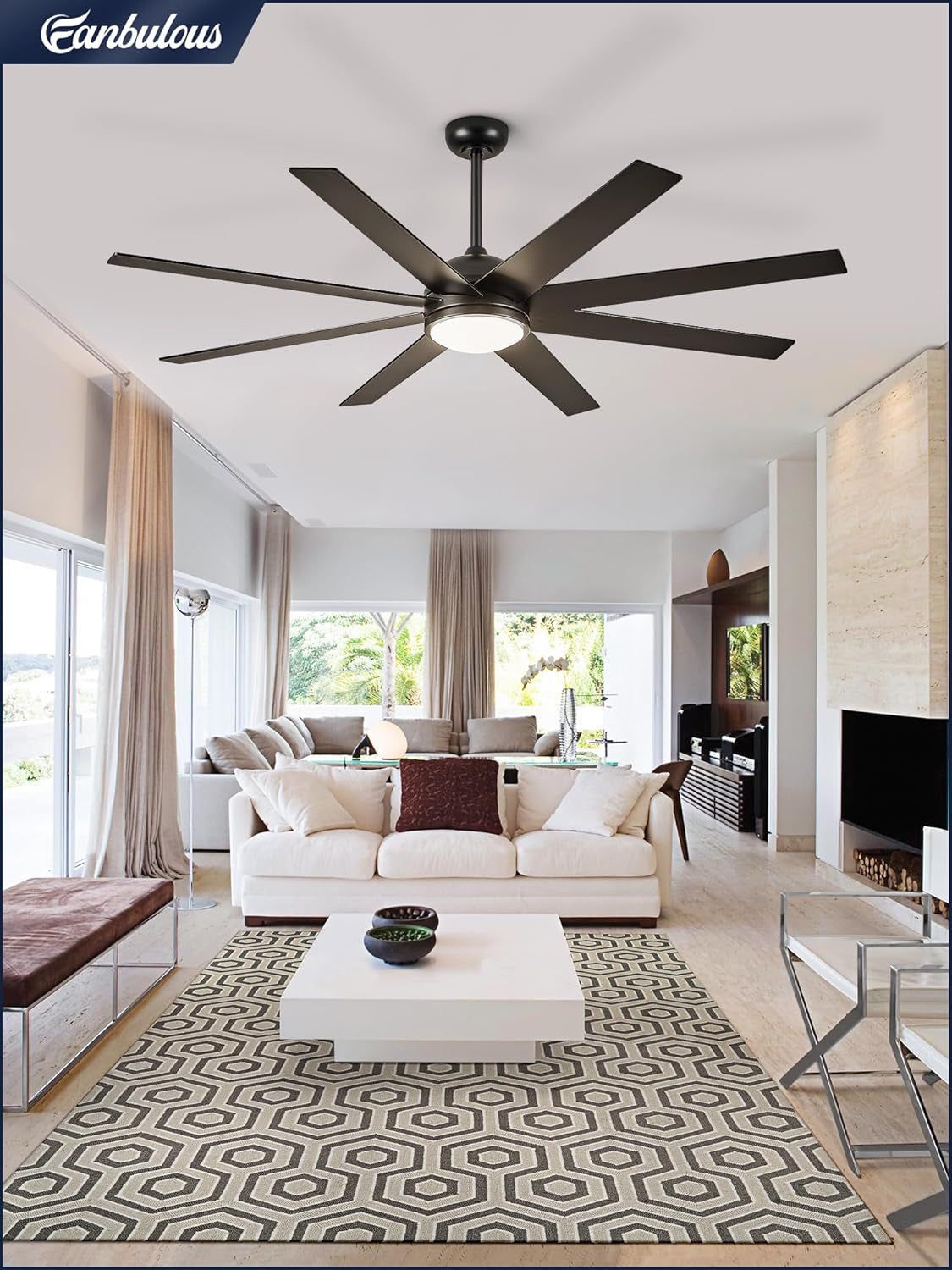 72&quot; Black Outdoor Ceiling Fan with Light