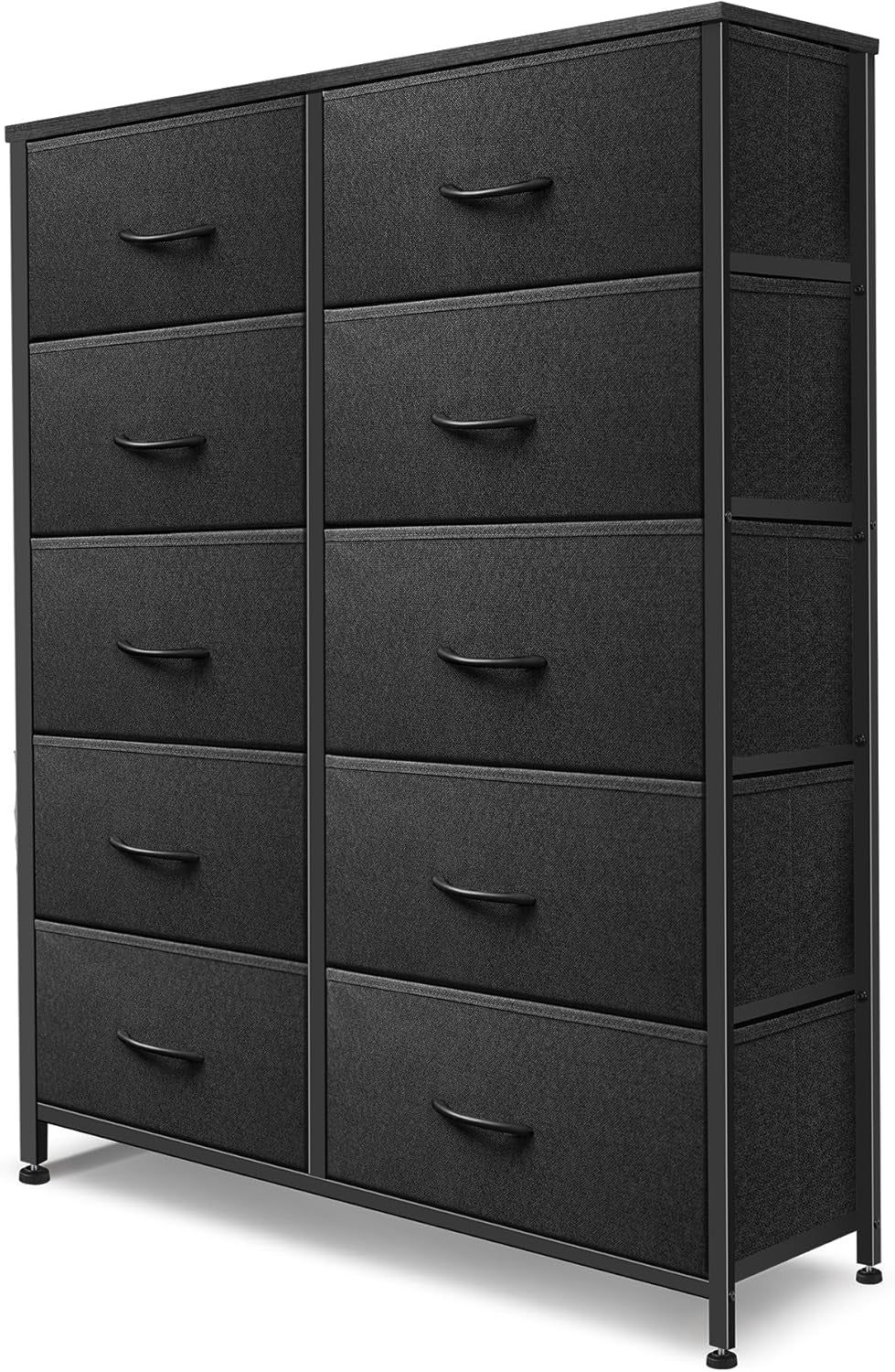 Dresser for Bedroom with 10 Drawers, Chest of Drawers, Storage Drawers Organizer Unit, Black Wide Fabric Dresser with Fabric Bins for Closet, Living Room, Entryway (Black and Charcoal Black)