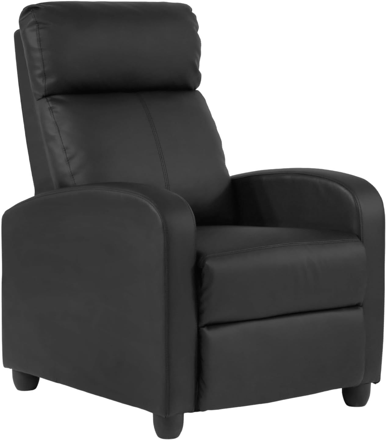Recliner Chair Single Reclining Sofa Home Theater Seating with Lumbar Support and Padded Backrest for Living Room and Bedroom (Leather, Black)