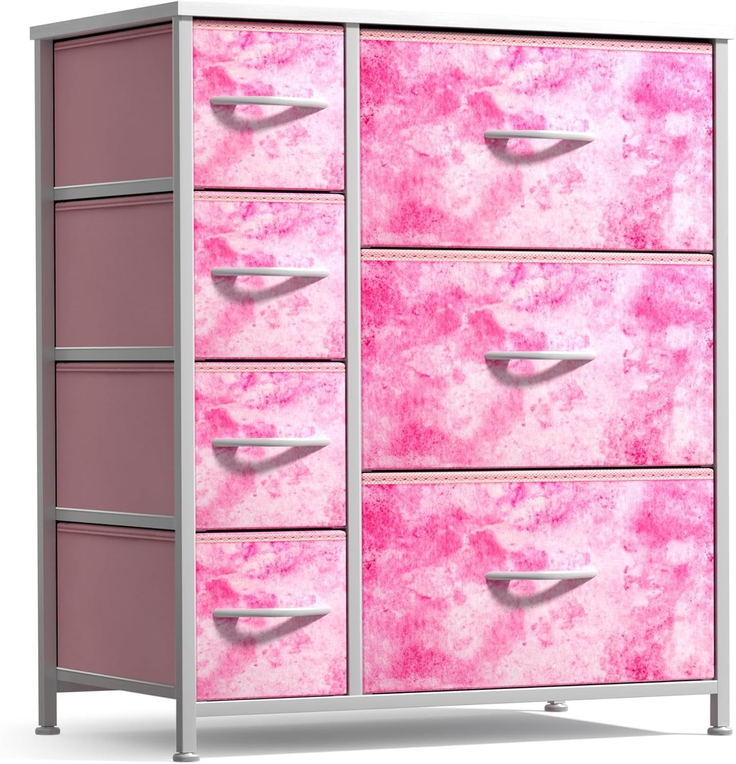 Kids Dresser with 7 Drawers - Storage Chest Organizer Unit with Steel Frame, Wood Top &amp; Handles, Tie-Dye Fabric Bins for Clothes - Wide Furniture for Bedroom Hallway Kids Room Nursery &amp; Closet