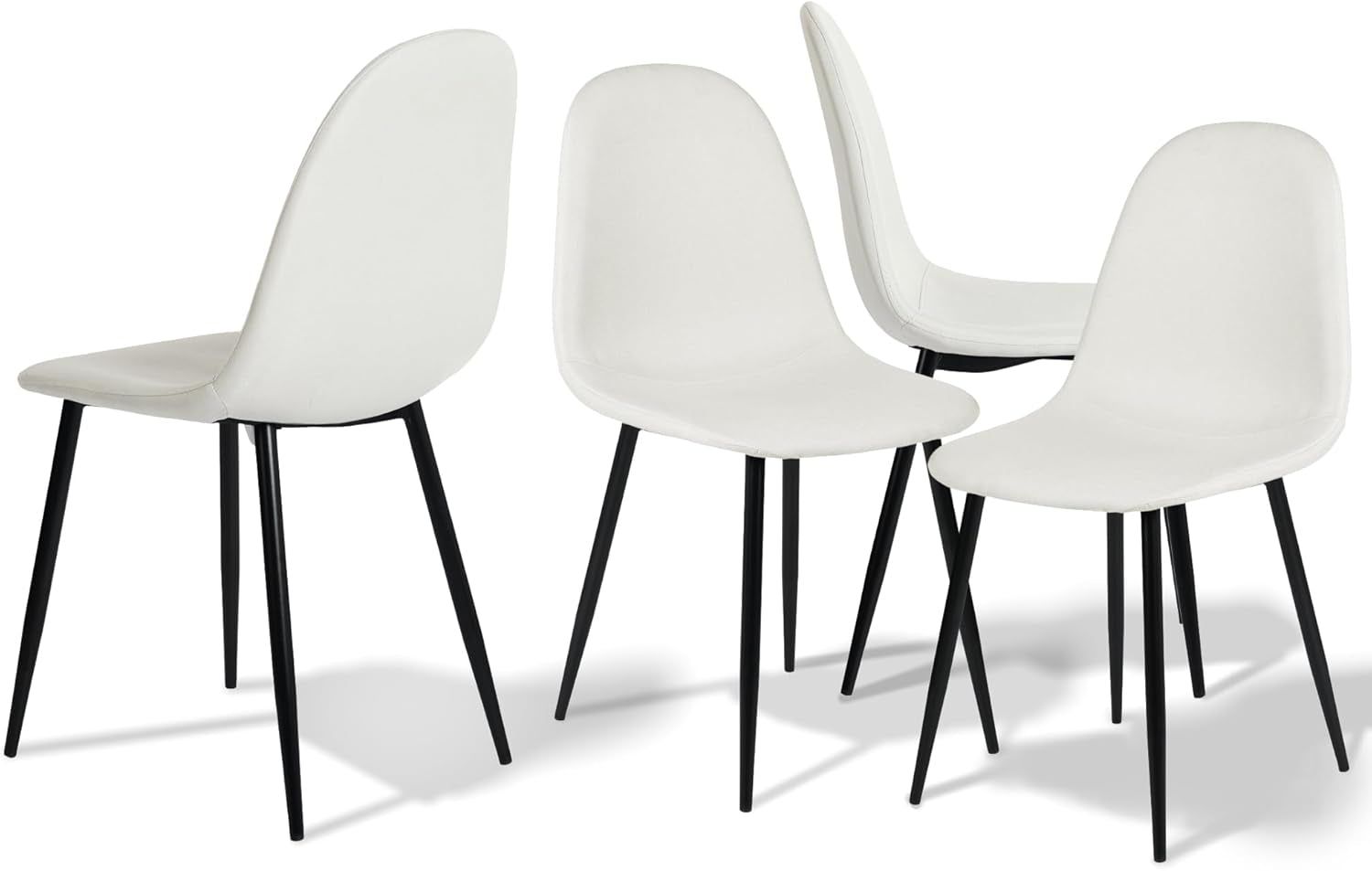 Beige Suede Mid-Century Dining Chairs Set of 4