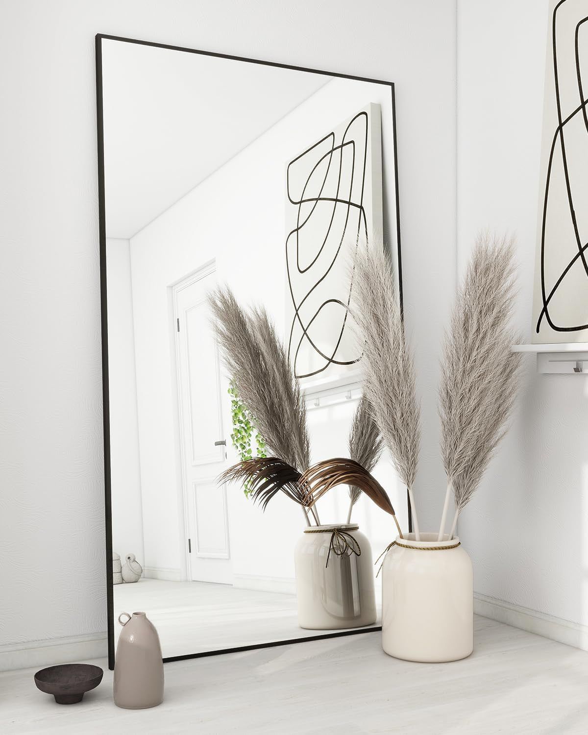 71&quot;X31&quot; Floor Mirror Full Length, Bedroom Floor Body Mirror with Stand, Large Black Mirror, Leaning, Standing or Hanging Horizontally/Vertically
