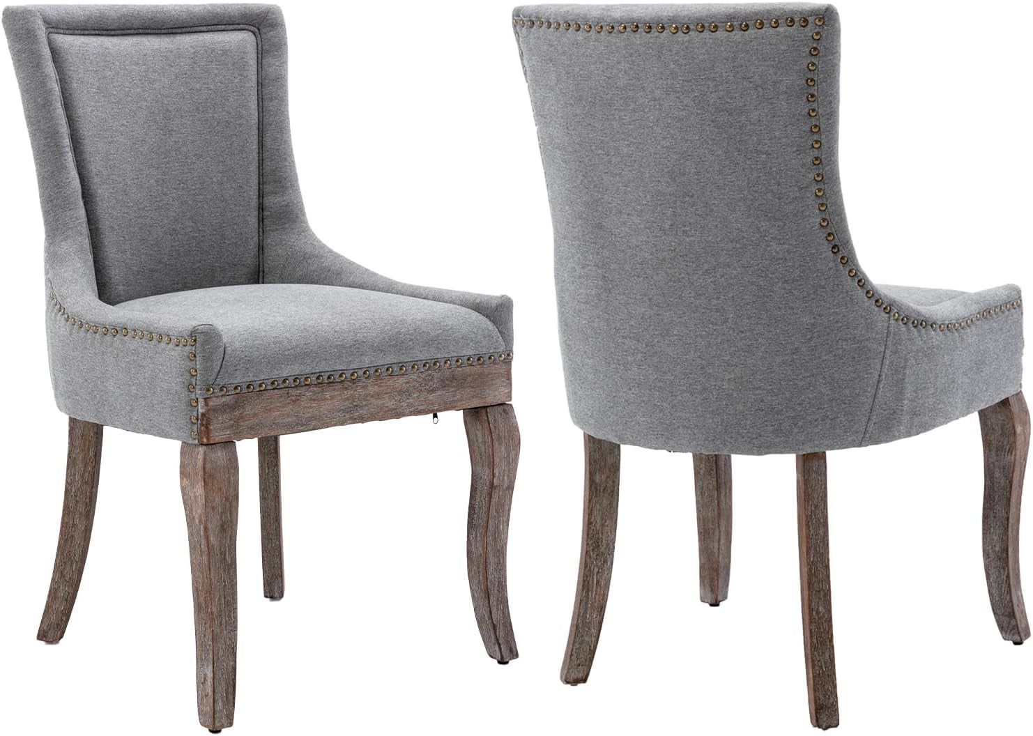 Modern Dining Chairs Set of 2, High Back Dining Chairs Side Chairs with Solid Wood Legs, Upholstered Fabric Dining Room Chairs for Dining Room Kitchen, Grey