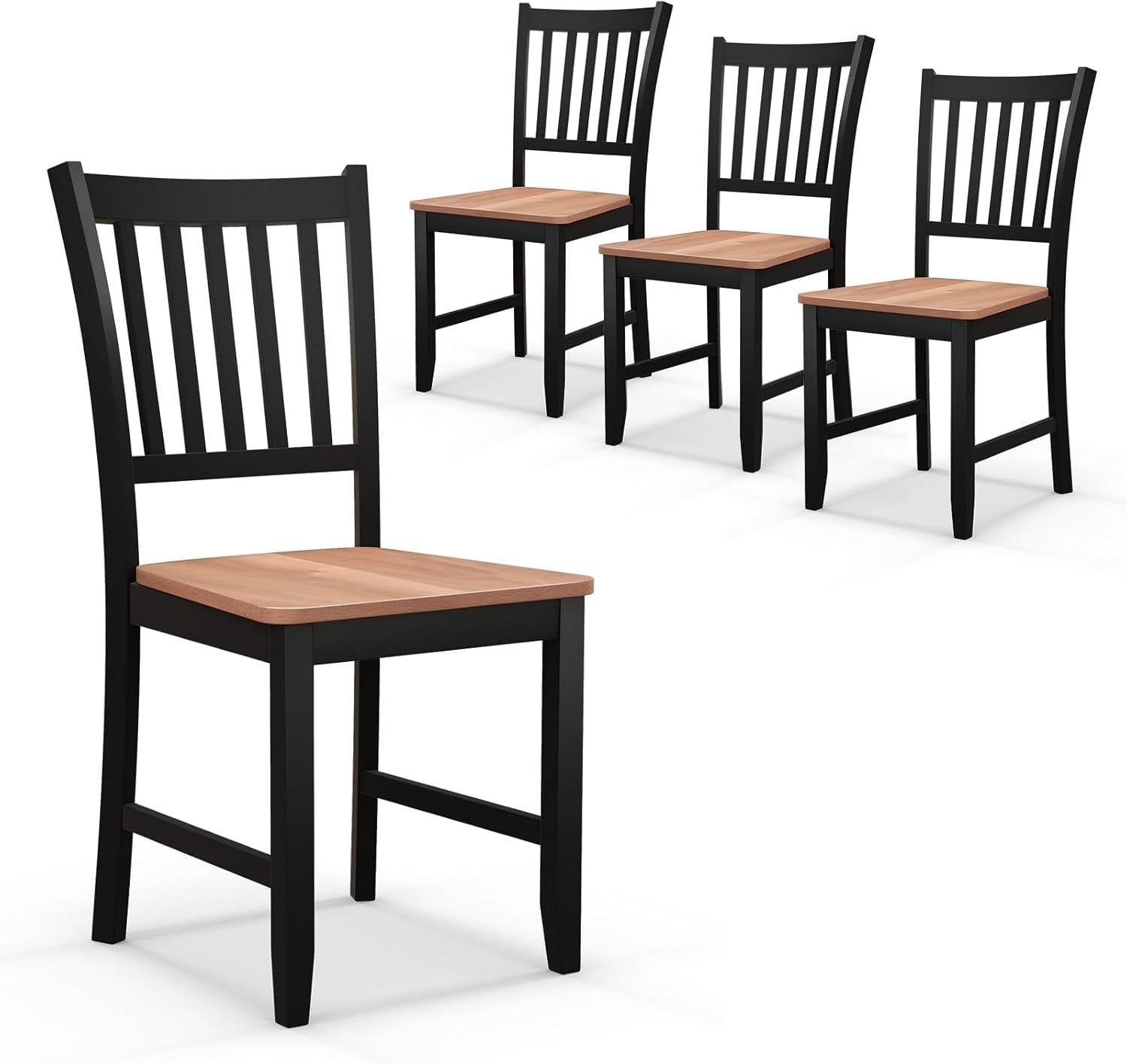 Wooden Dining Chairs Set of 4, Farmhouse Kitchen Chair with Rubber Wood Legs, Easy to Assemble Armless Dining Side Chairs, Dining Room Chairs, Black