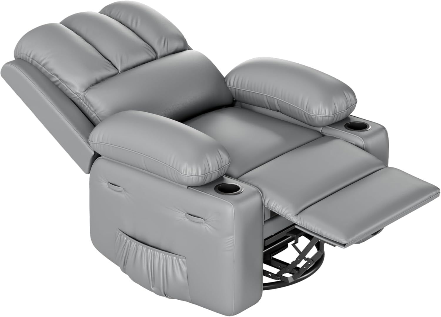 Leather Recliner Chair, Extra Wide 26.8&quot; Manual Recliner W/Comfortable Arms and Cup Holders for Living Room CF8011 - Gray, Large