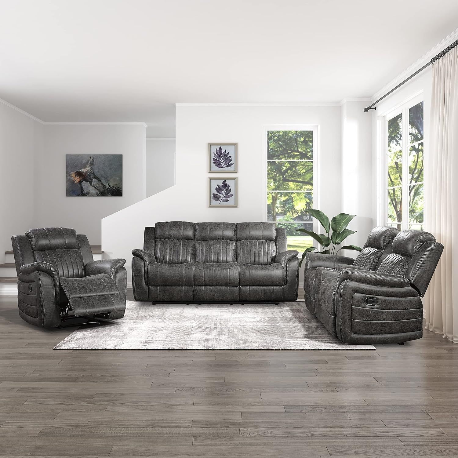 Brownish Gray Microfiber Recliner Set Sofa, Loveseat, Chair