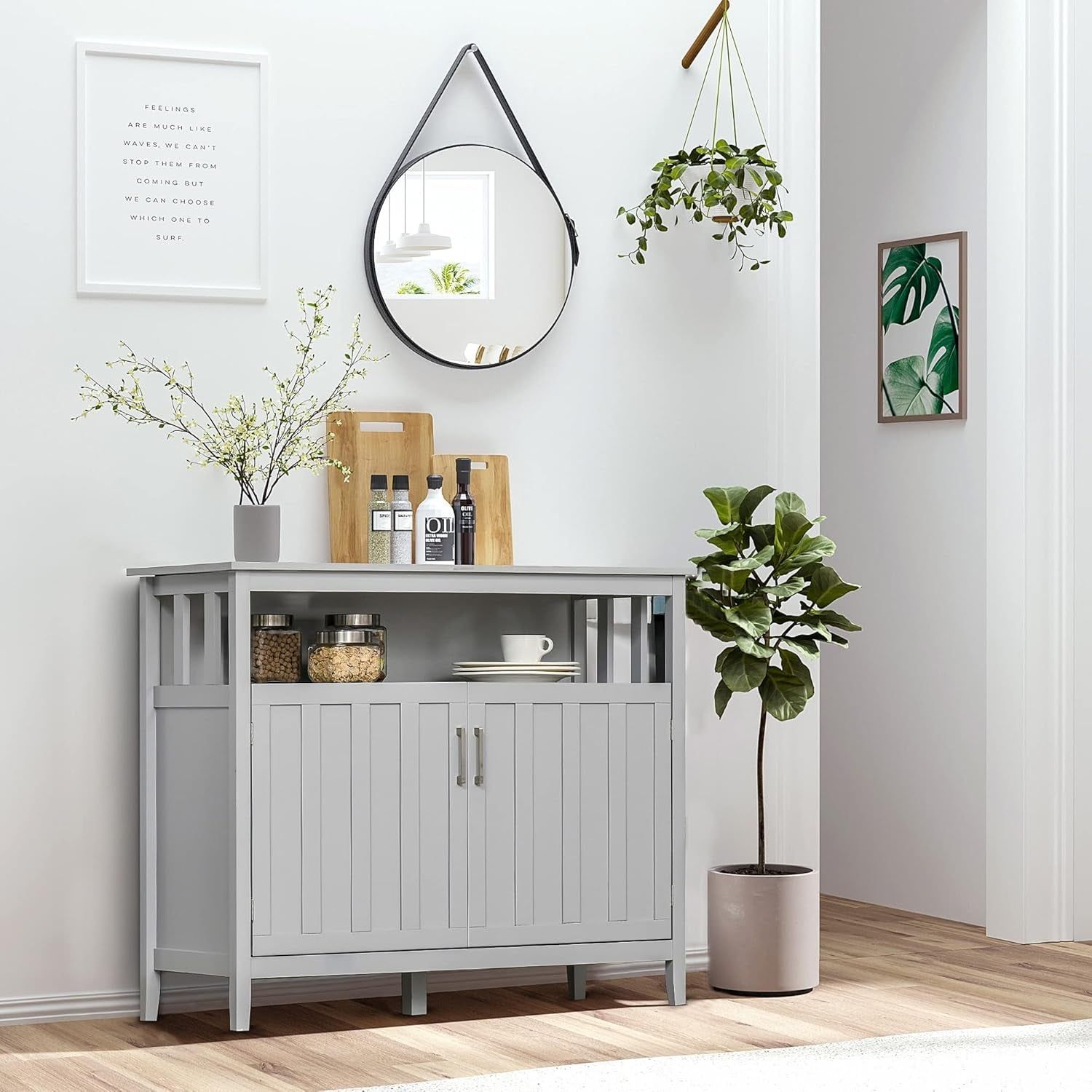 Gray 2-Door Buffet Cabinet Kitchen Coffee Bar