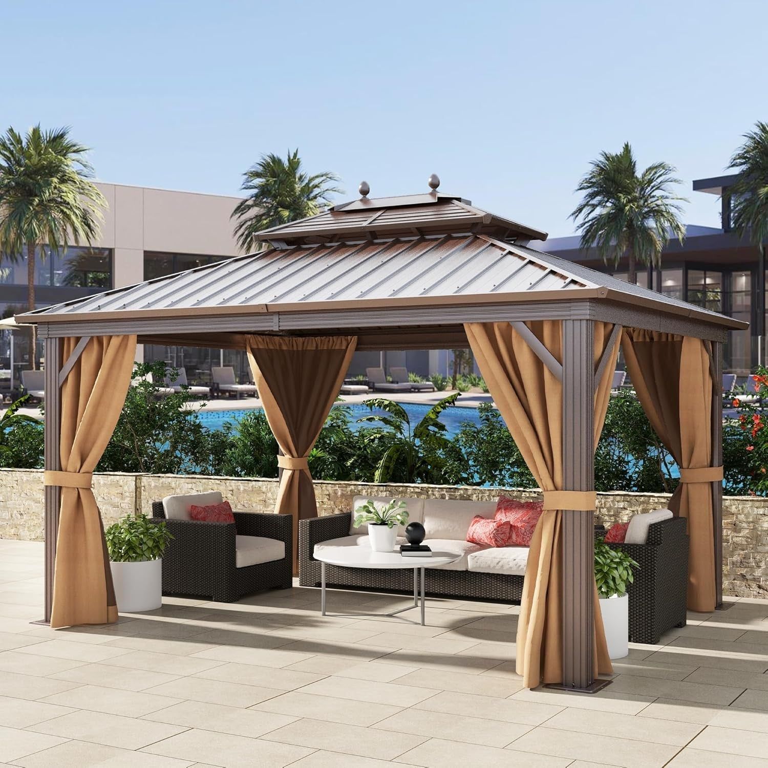 Steel Double Roof Gazebo 10x12 Patio Backyard