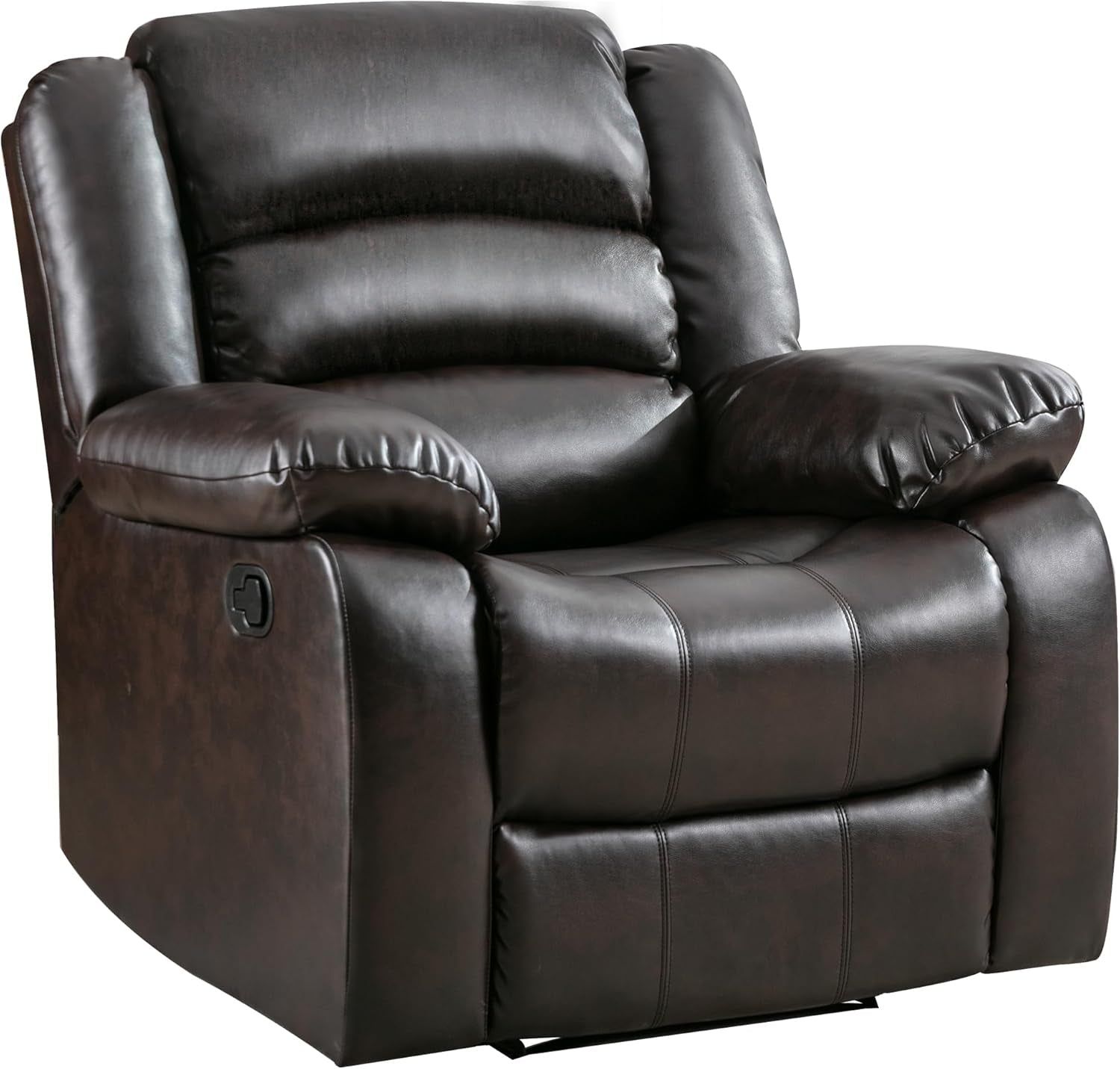 Manual Recliner Chair, Breathable Faux Leather Reclining Chairs with Overstuffed Arm and Back, Living Room Single Sofa Recliners (Dark Brown)