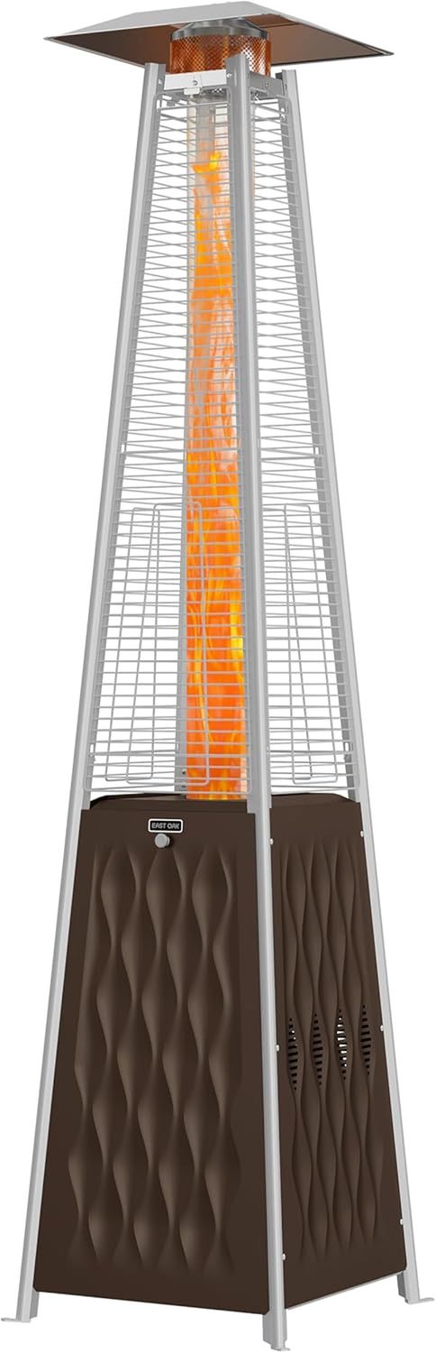 Pyramid Patio Heater, 48,000 BTU Outdoor Patio Heater, Quartz Glass Tube Propane Heater, Triple Protection System, with Wheels, Outdoor Heater for Commercial &amp; Residential, Brown