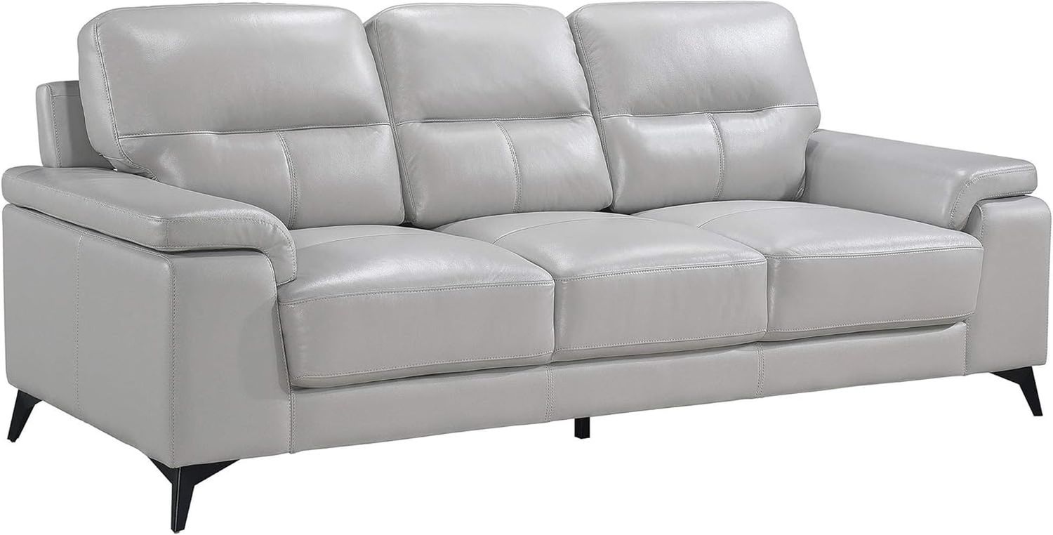89&quot; Leather Sofa, Silver Gray