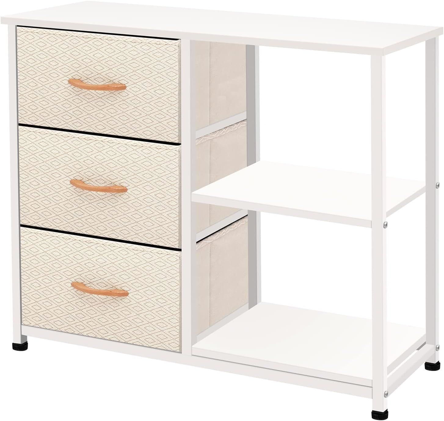 Rustic Brown Fabric Dresser, 4 Drawer Organizer Unit with 2 Shelves, Storage Chest for Bedroom, Entryway, Hallway, Living Room, Office, Ivory
