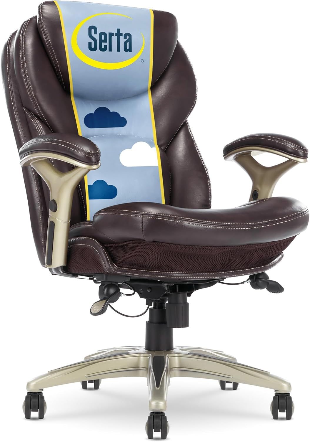 Claremont Ergonomic Executive Office Chair with Back in Motion Technology, Adjustable Mid Back Desk Chair with Lumbar Support, Bonded Leather, Chestnut Brown