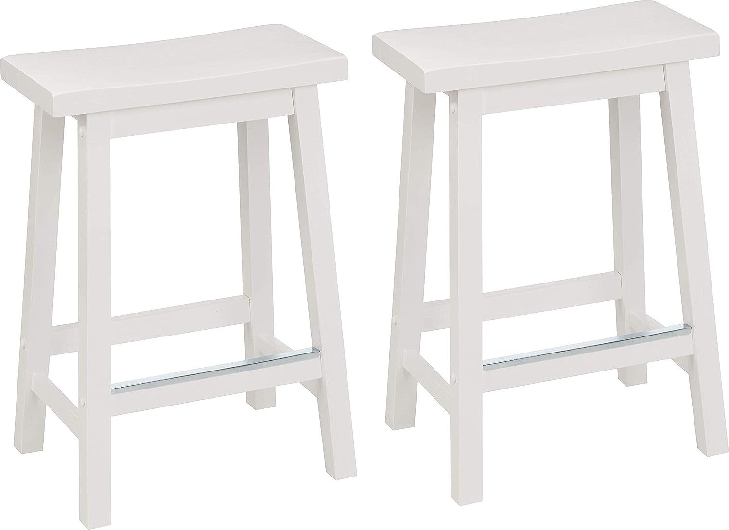 Solid Wood Saddle-Seat Counter Height Kitchen Island Barstool, 24-Inch Height, White - Set of 2