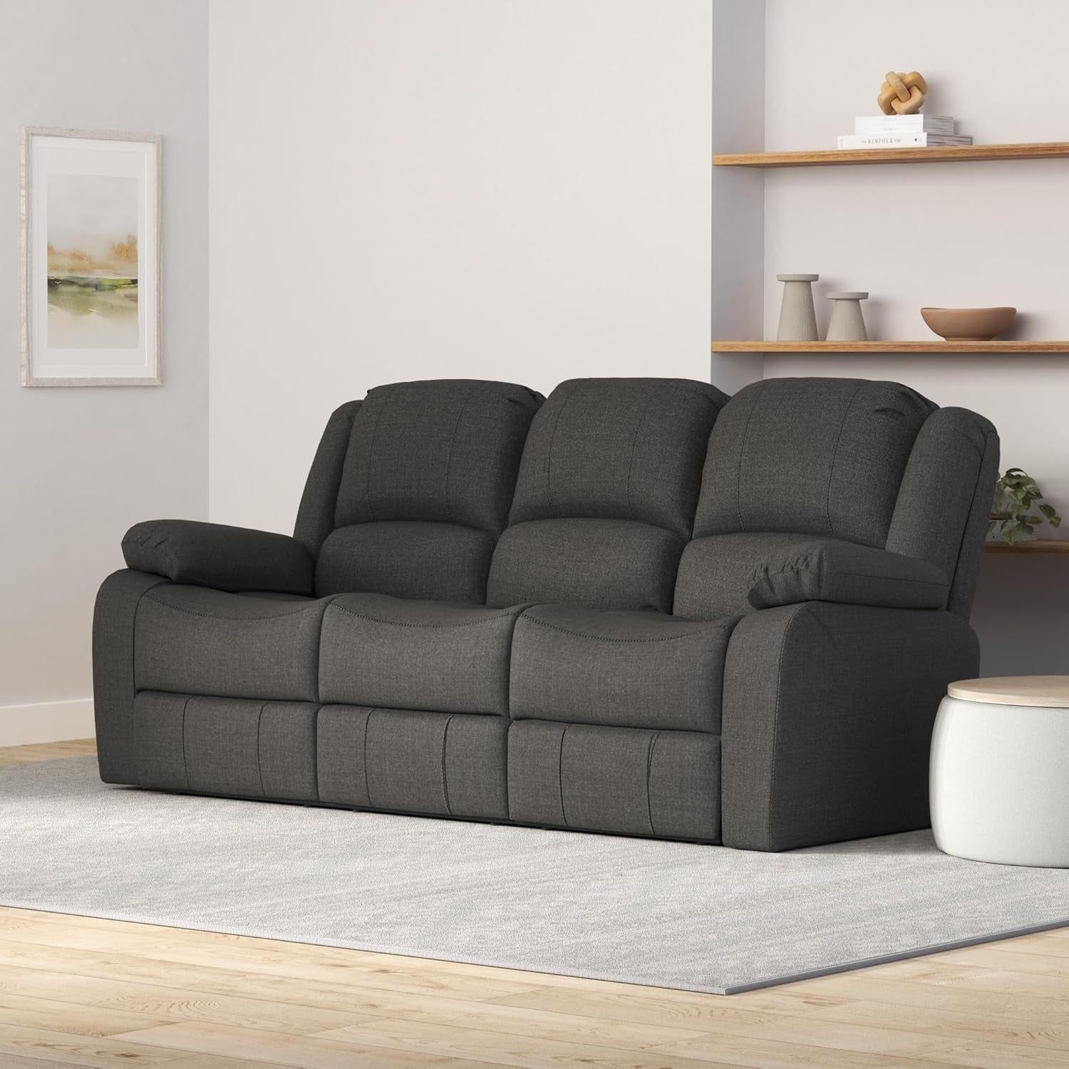 80&quot; RV Triple Recliner Convertible Console, Fossil Cloth