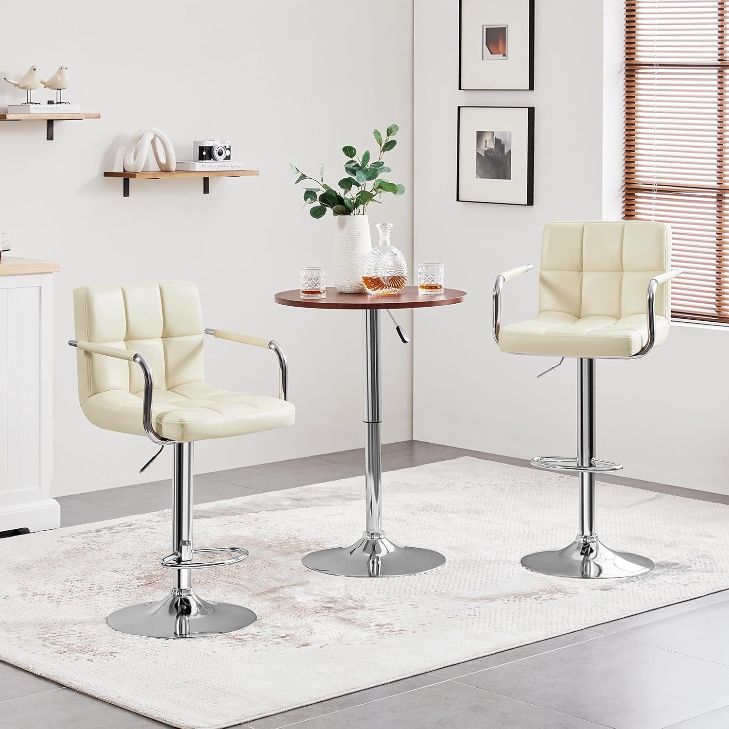 Beige Tall Adjustable Swivel Bar Stools (Set)