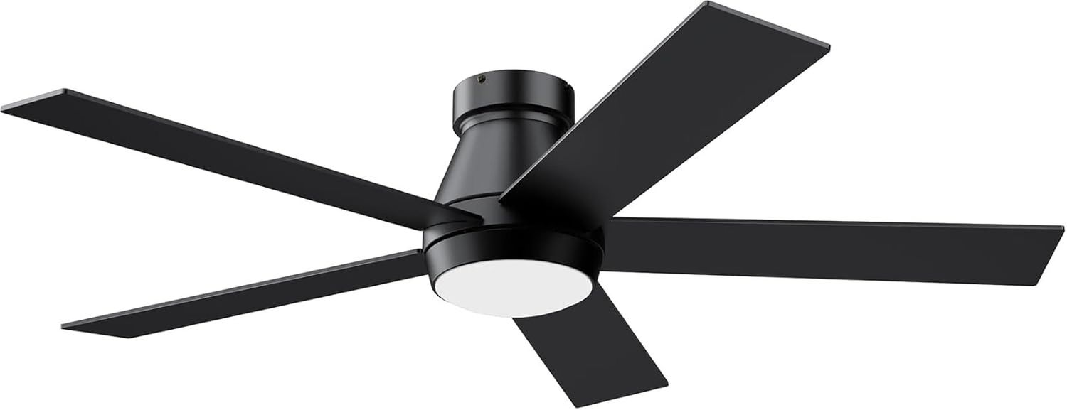 52&quot; Ceiling Fan with Lights, Black Flush Mount Ceiling Fans, 5 Blades Low Profile Ceiling Fans, 6 Speeds DC Reversible, Dimmable, Modern Ceiling Fans for Bedroom, Living Room and Garage