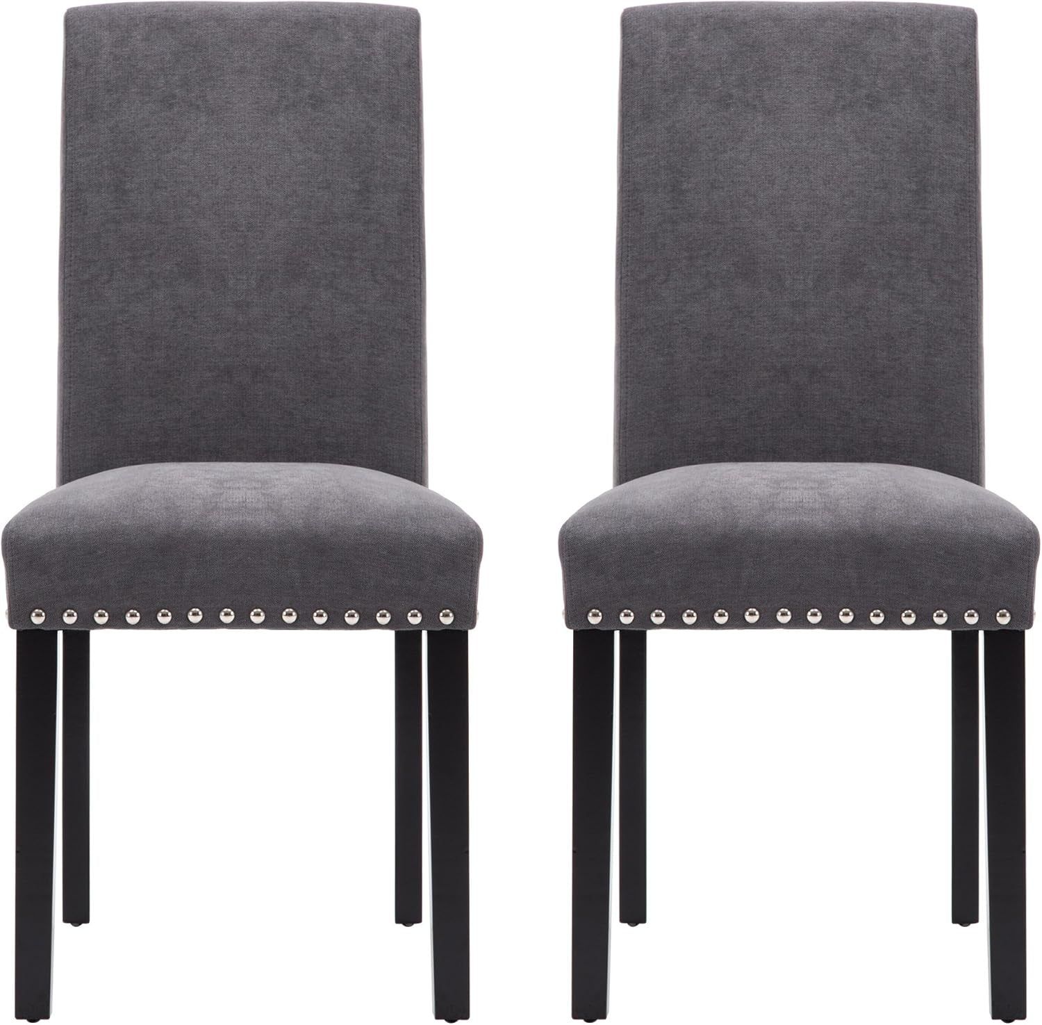 Dining Chair Upholstered Fabric Dining Chairs with Copper Nails,Set of 2,Grey