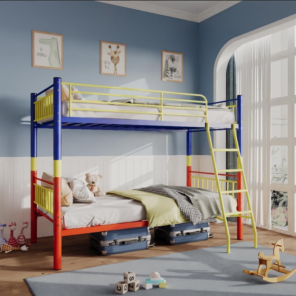 Metal Bunk Bed Twin over Twin,Twin over Full Bunk Bed,Bunk Bed Full over Full,Twin Bunk Beds for Kids with Safety Guardrail and Convertible Bunk Bed Design,Steel Bed for School, Bedroom