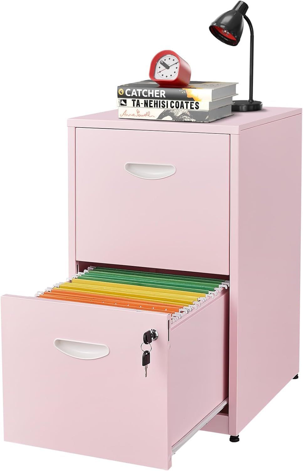 2 Drawer File Cabinet with Lock, Metal Vertical File Cabinets, 18&quot;D Pink Storage Filing Cabinet for Home Office, Steel Light Duty Locked 2 Drawer File Cabinets for Letter Size Files, Assembly Required