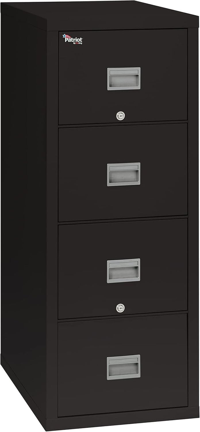 Patriot Vertical 4 Drawer Legal &amp; Letter Fire Safe File Cabinet, Key Lock, 1 Hour Fire Rated UL Rated &amp; Water Resistant, USA Made, Black