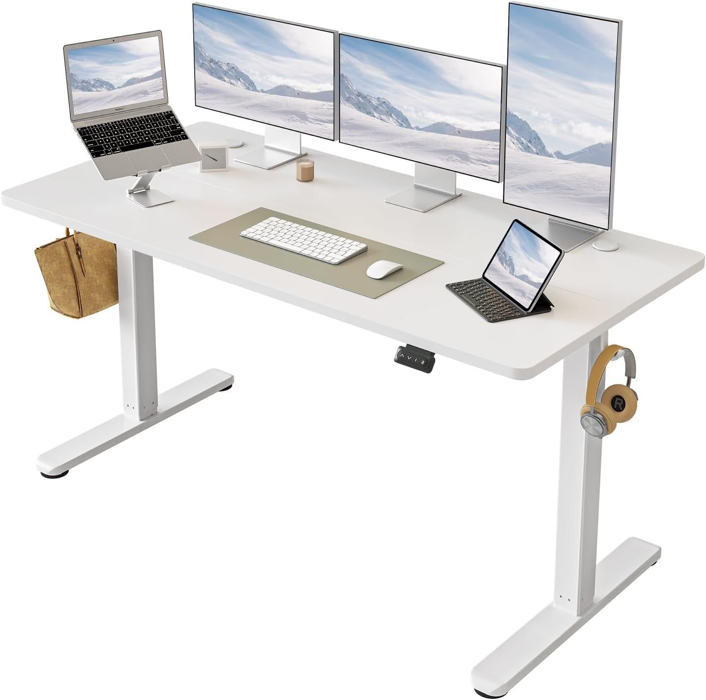 Electric Standing Desk Adjustable Height, 60 X 24 Inch Sit and Stand Desk, Home Office Desk, Ergonomic Workstation Computer Desk, White