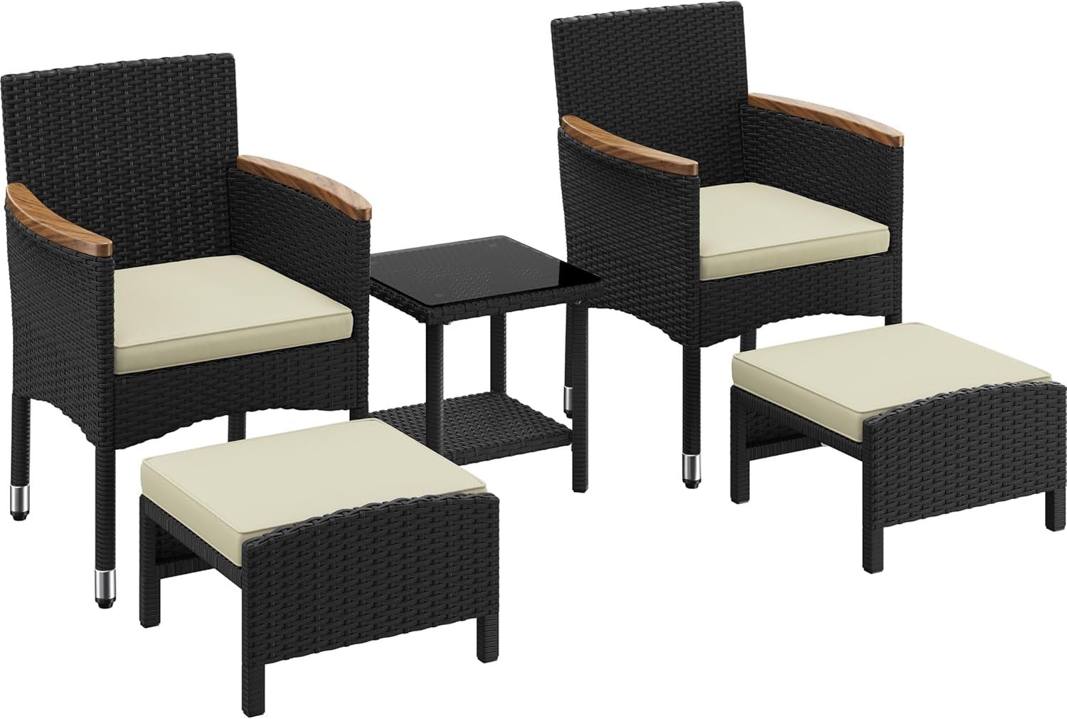 5 Piece Patio Conversation Set, Outdoor Wicker Bistro Furniture, PE Wicker Outdoor Rattan Chairs Set with Coffee Table for Porch, Poolside, Lawn, Garden, Balcony