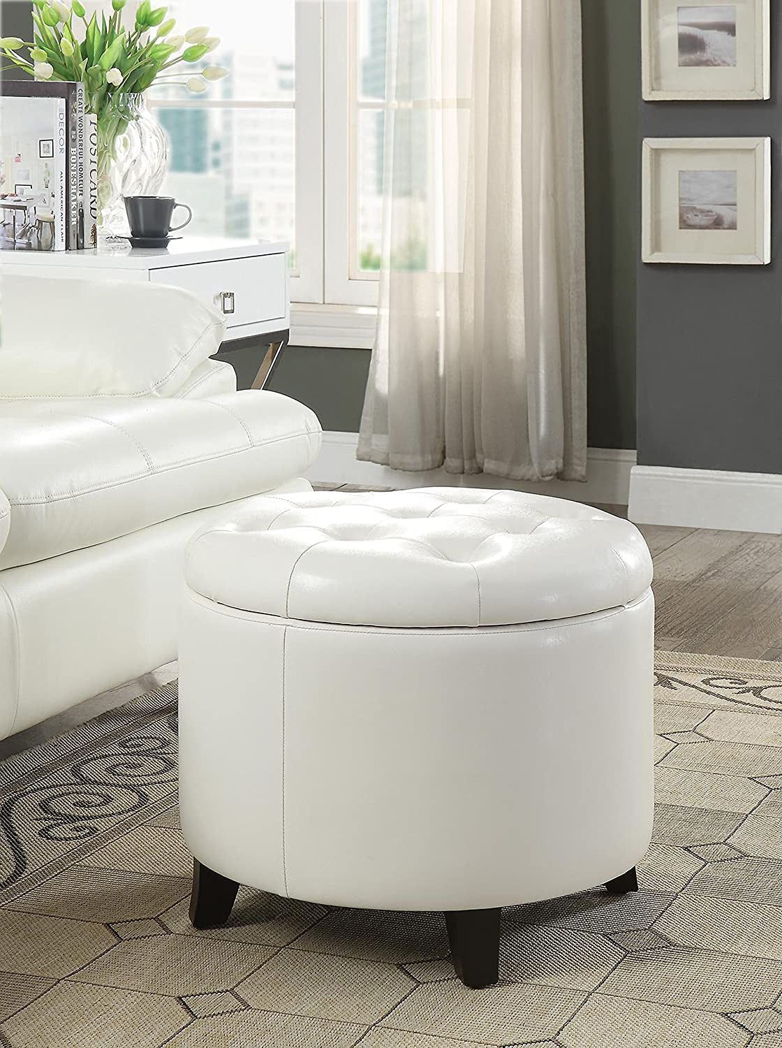 Ivory Faux Leather Ottoman with Storage