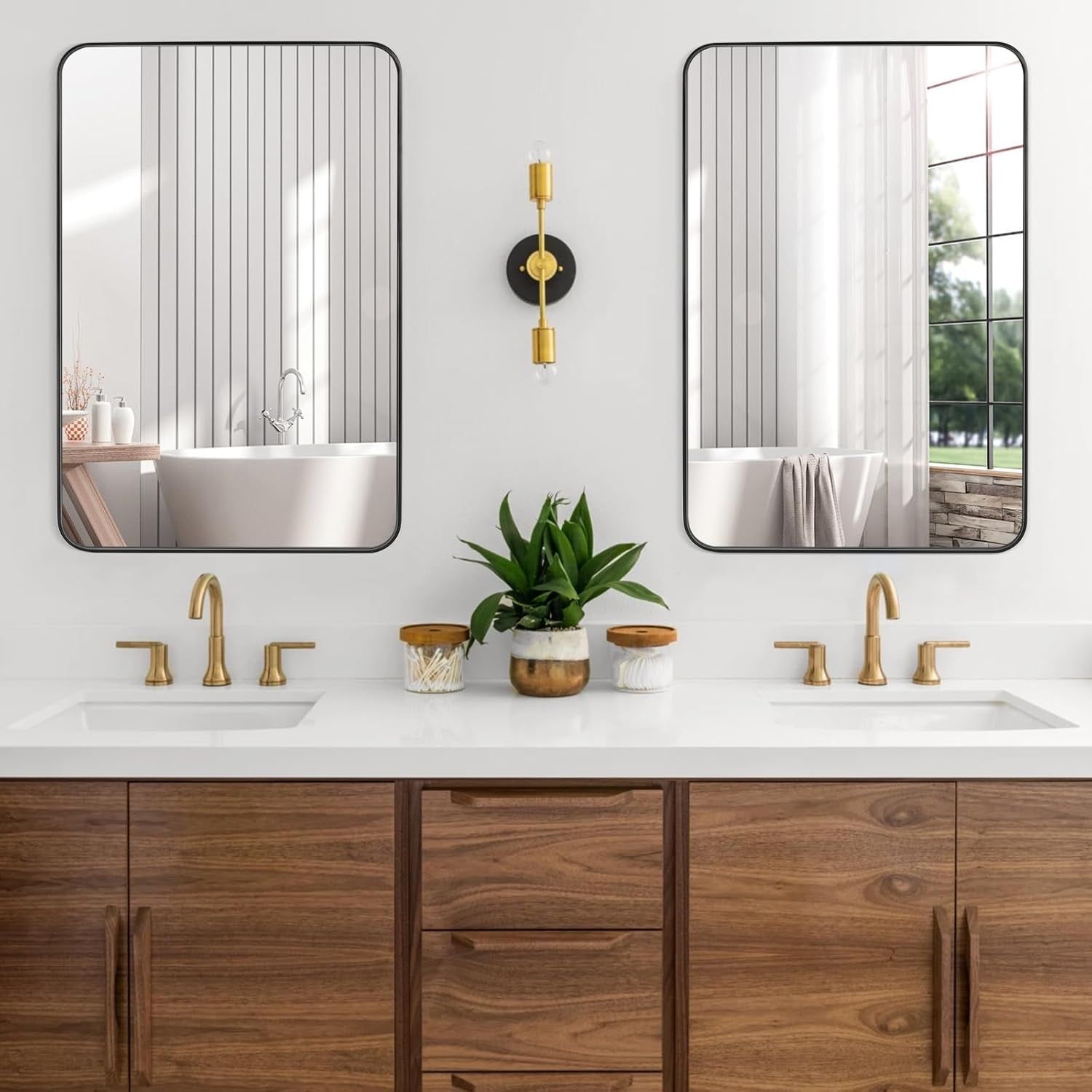 24&quot;x36&quot; Black Rounded Rectangle Bathroom Mirror Anti-Rust