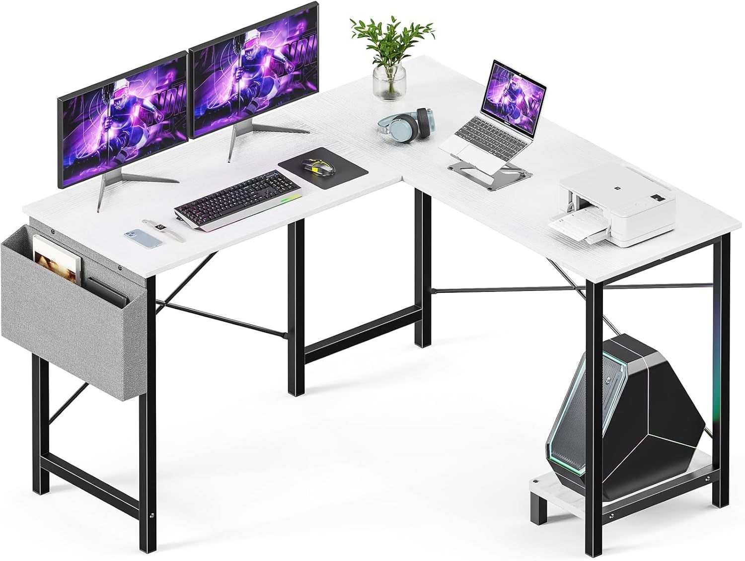 White L Shaped Gaming Desk 50 Inch