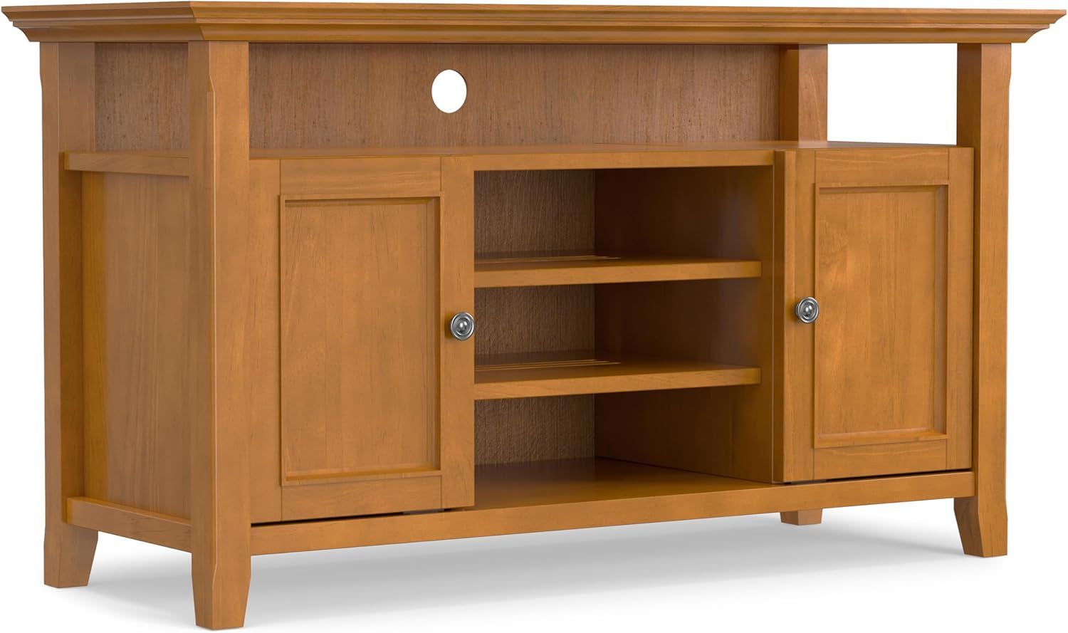 Amherst SOLID WOOD Universal TV Media Stand, 54 Inch Wide Living Room Entertainment Center, Storage Cabinet and Shelves, for Flat Screen Tvs up to 60 Inches in Light Golden Brown